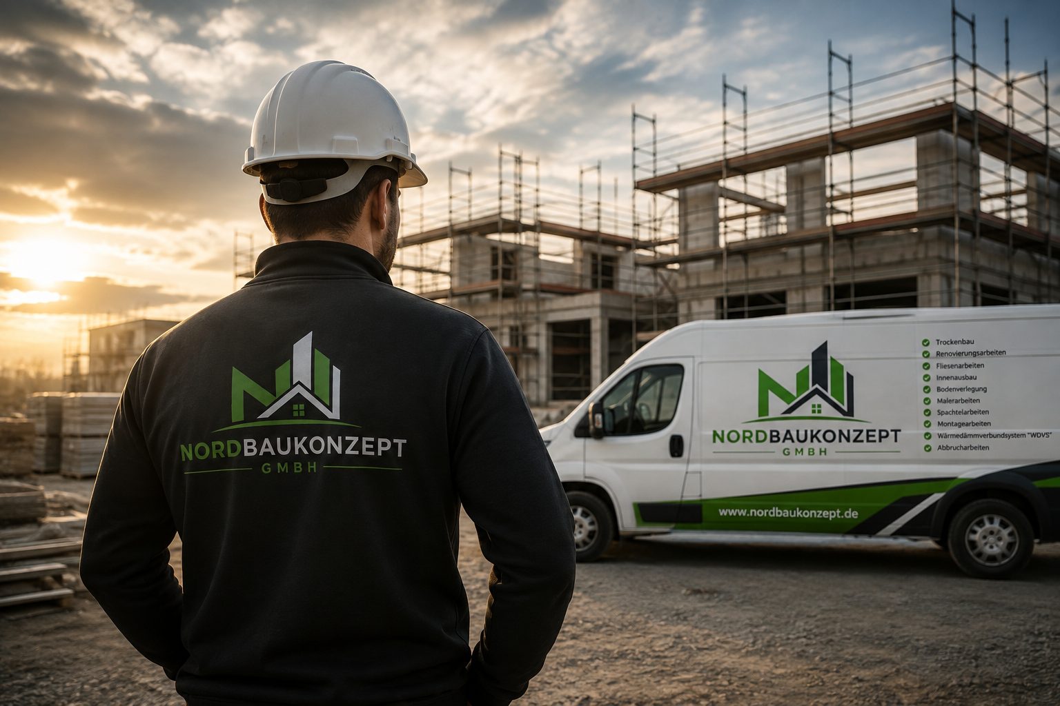 Team der Nordbaukonzept GmbH auf einer Baustelle in Kiel